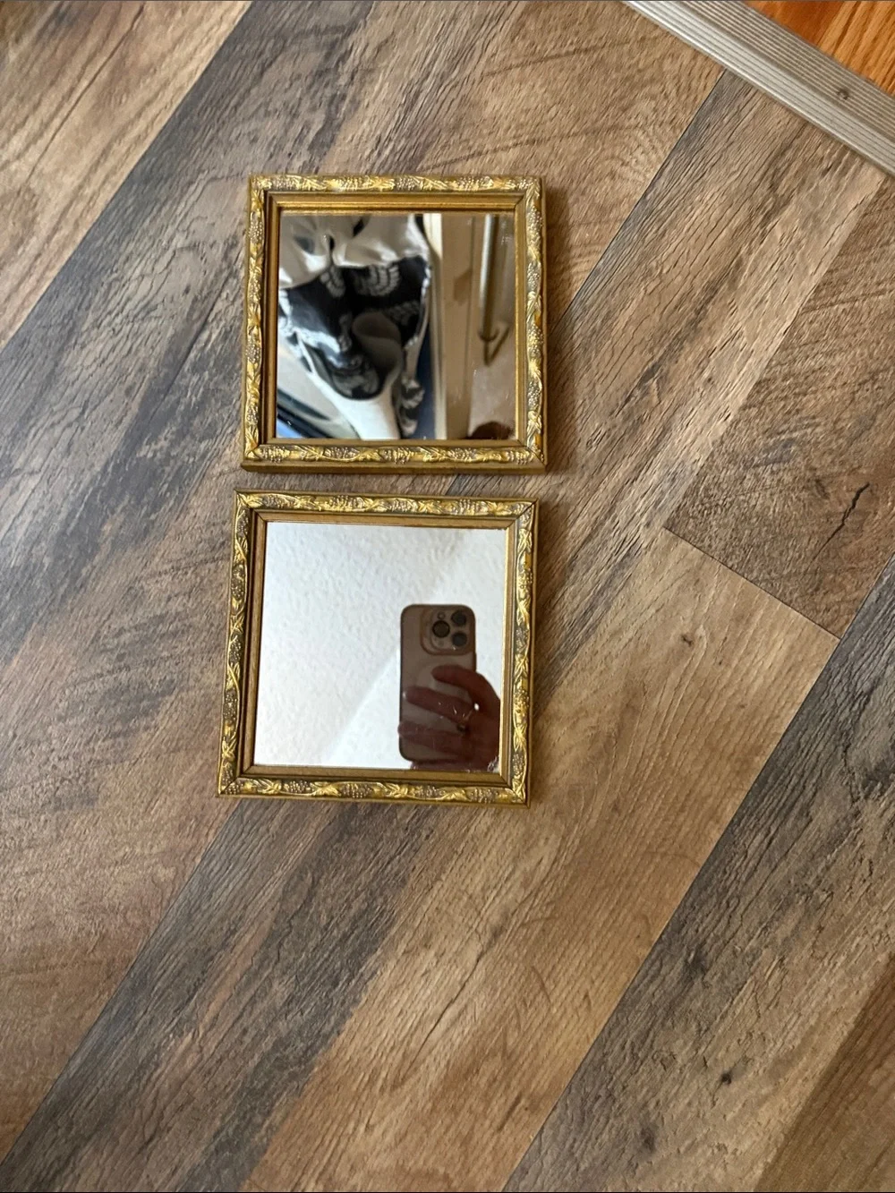 Home Interiors Gold Ornate Square Wall Mirrors - Pair vintage 90s